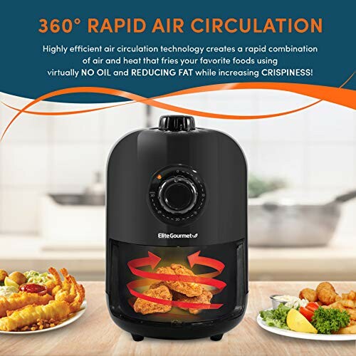 Elite Gourmet air fryer with 360-degree rapid air circulation.