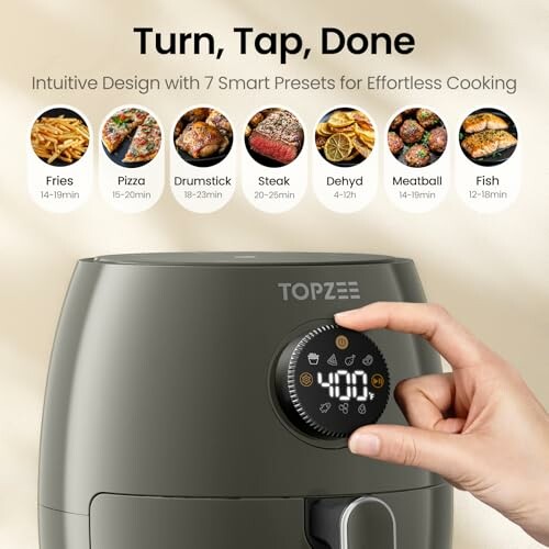 Air fryer with 7 smart presets for cooking.
