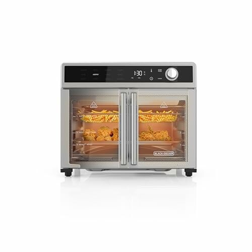 Black+Decker air fryer oven with food inside