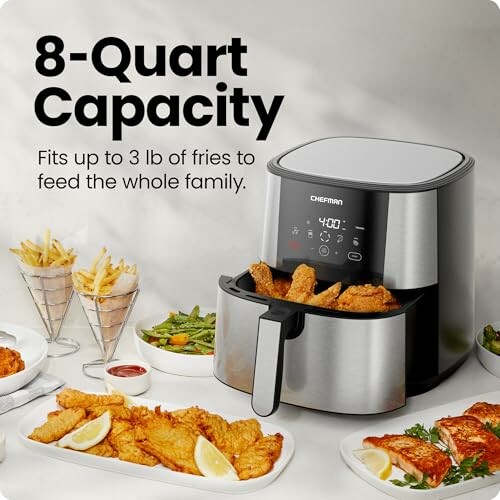 8-quart air fryer with fried chicken and fries